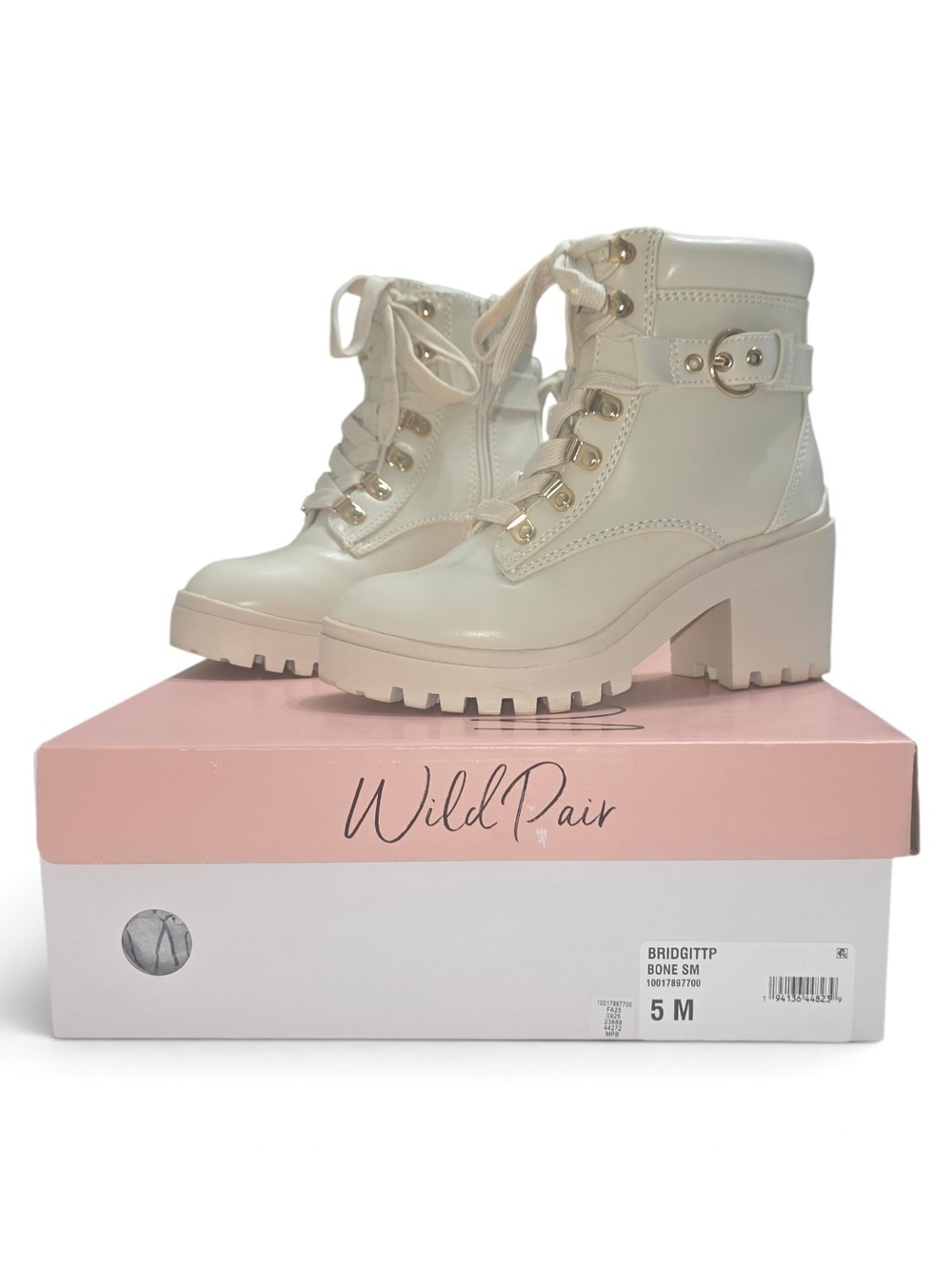 Wild Pair Bone Lace-Up Chunky Ankle Boots